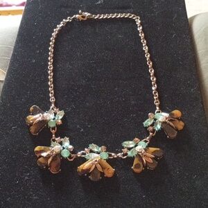 Elegant Gold Tone and Green/Blue Floral Necklace